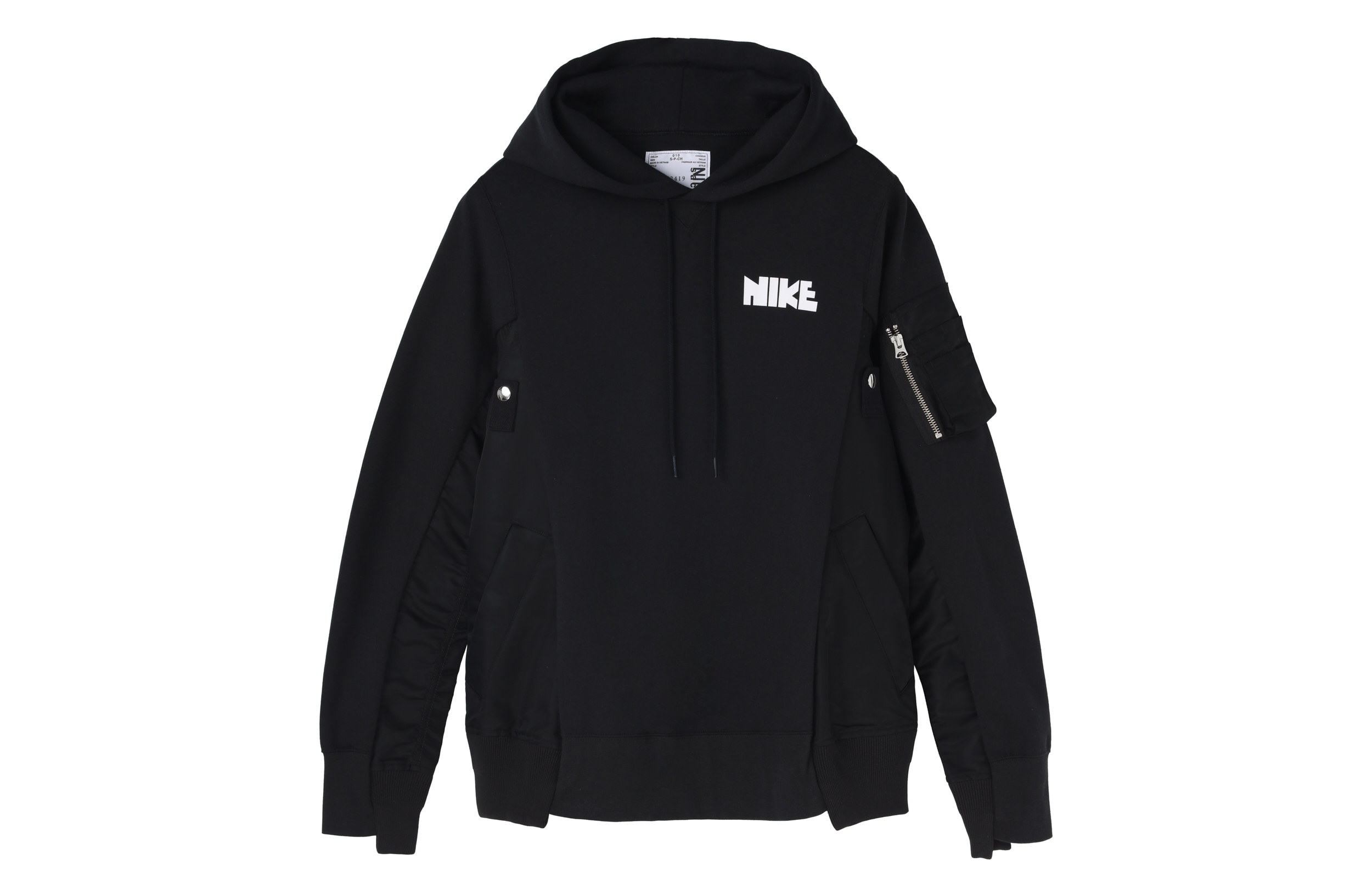 Nike Sacai Collaboration Unisex Black Patchwork Pullover Hoodie CW2419-010