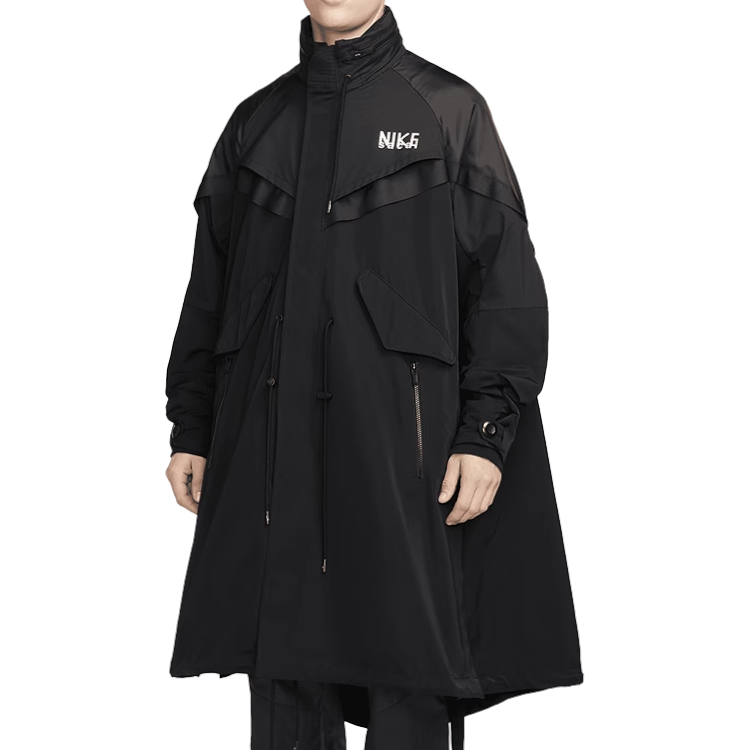 Shop Nike x Sacai 拼色抽繩多口袋運動外套 黑色 男女款 DQ9028-010