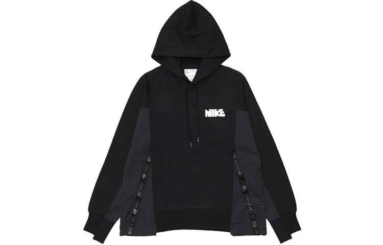 Nike x Sacai Logo Print Colorblock Hoodie Retro Style Black (Asia Edition Unisex) CZ4695-010