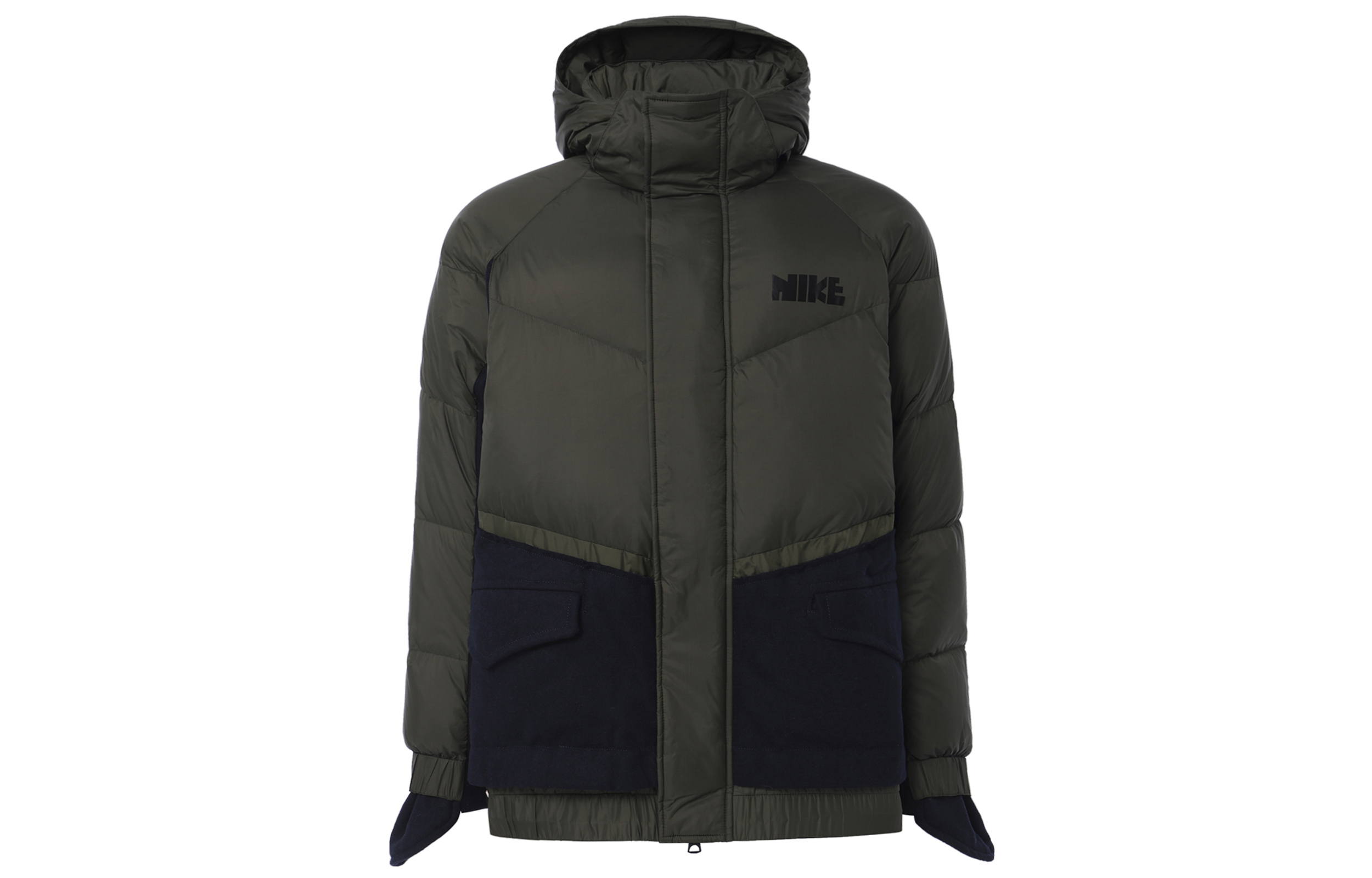 Nike Sacai Winter Olive Green Patchwork Down Jacket CT3269-355