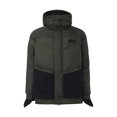 Nike Sacai Winter Olive Green Patchwork Down Jacket CT3269-355