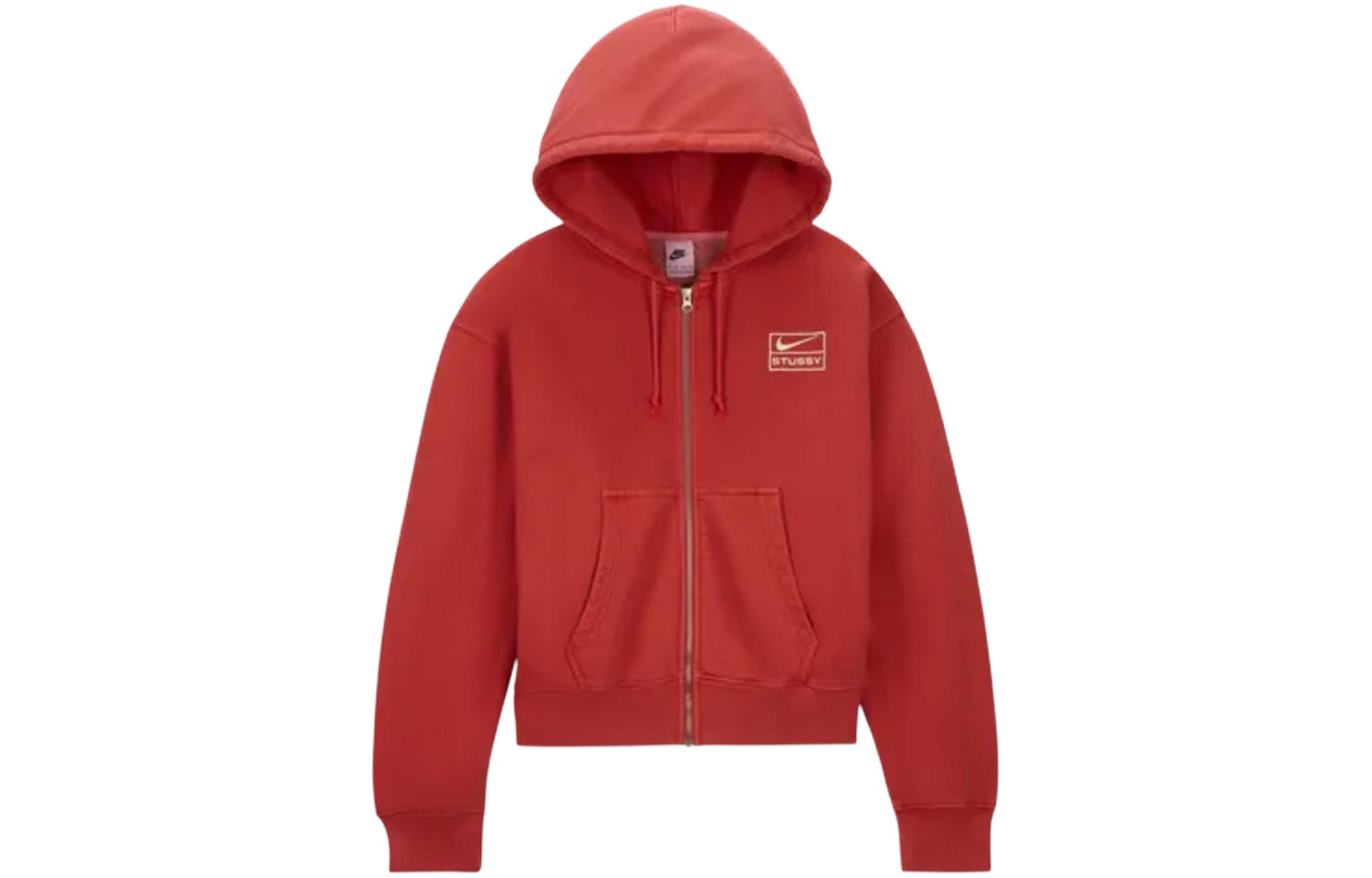 Nike x Stüssy Red Fleece Zip-Up Hoodie Unisex Casual Sportswear Jacket. FJ9162-642