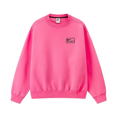 Nike Stussy FW22 Logo Print Crewneck Fleece Sweatshirt Pink Unisex Asia Edition DO5311-670