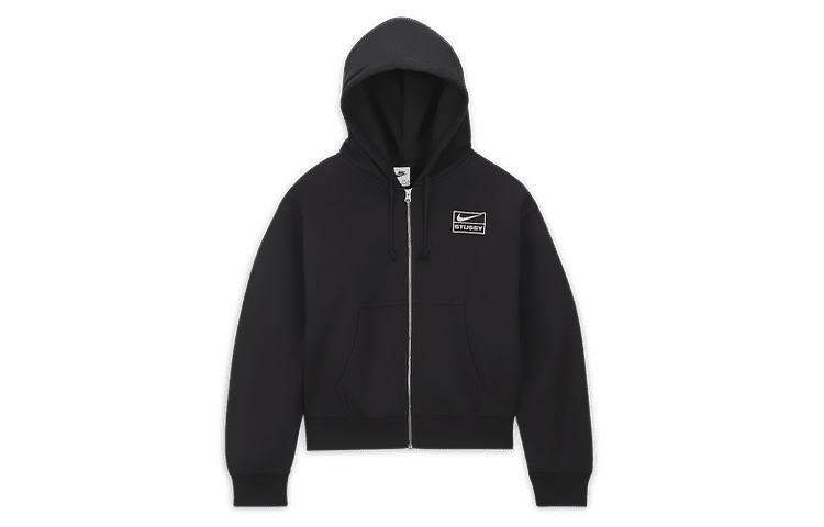 Nike x Stussy FW23 Full-Zip Hoodie Black Unisex Asia Edition with Drawstring. FJ9176-010