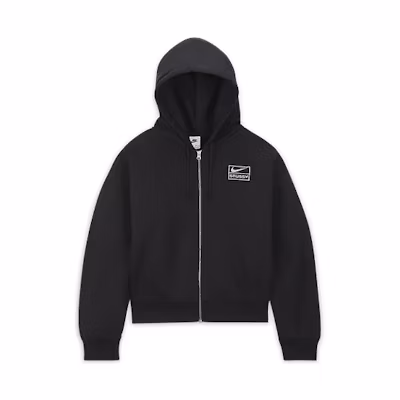 Nike Stussy FW23 Full-Zip Hoodie Black Unisex Asia Edition with Drawstring. FJ9176-010