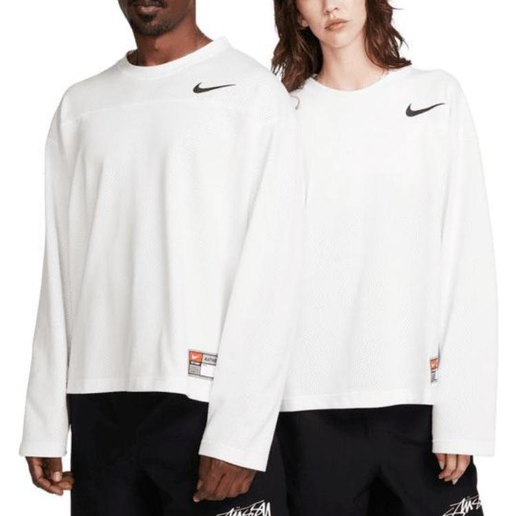 Shop ナイキ x ステューシー メッシュロゴ レトロ長袖 クルーネックTシャツ 白 アジア限定 FJ9165-133
