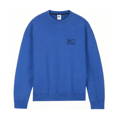 Nike Stussy SS23 Blue Logo Print Fleece Sweatshirt Unisex Couples Edition DR4024-480