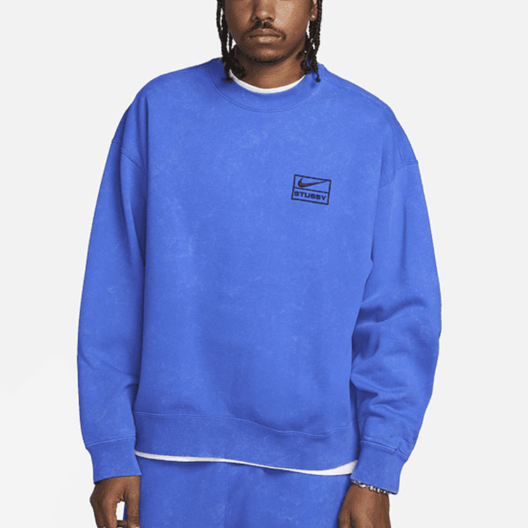 Shop 나이키 x 스투시 SS23 블루 로고 프린트 플리스 스웻셔츠 유니섹스 커플용 DR4024-480
