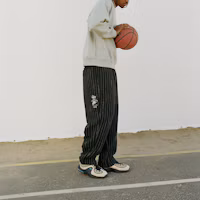 Shop Nike x Stussy SS23 條紋羊毛直筒長褲 男女同款 黑色 美國版 DR4021-010