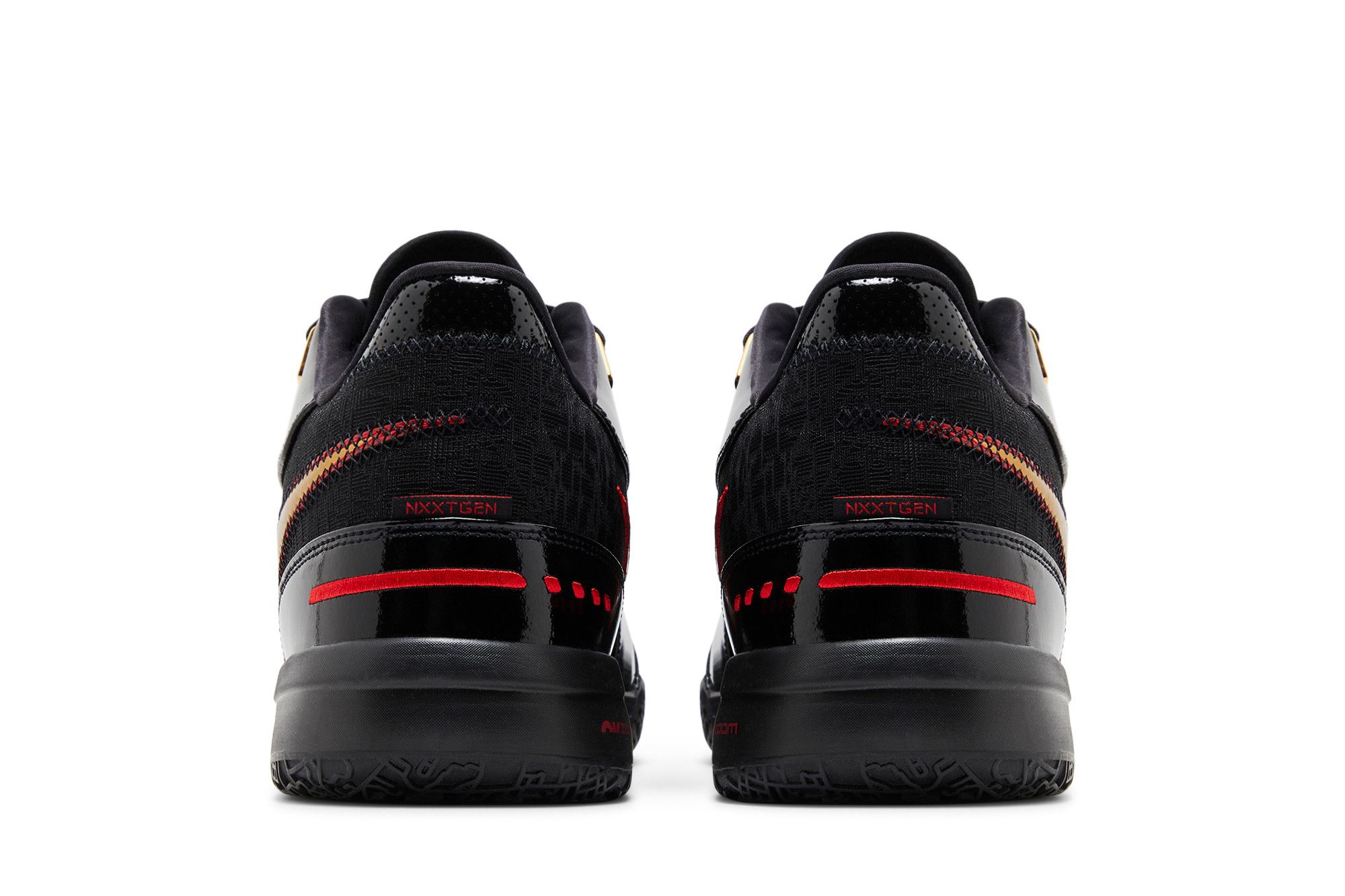 Details for Nike Zoom LeBron NXXT Gen AMPD ''Schwarz Metallisch Gold Rot'' FJ1566-001/FJ1567-001