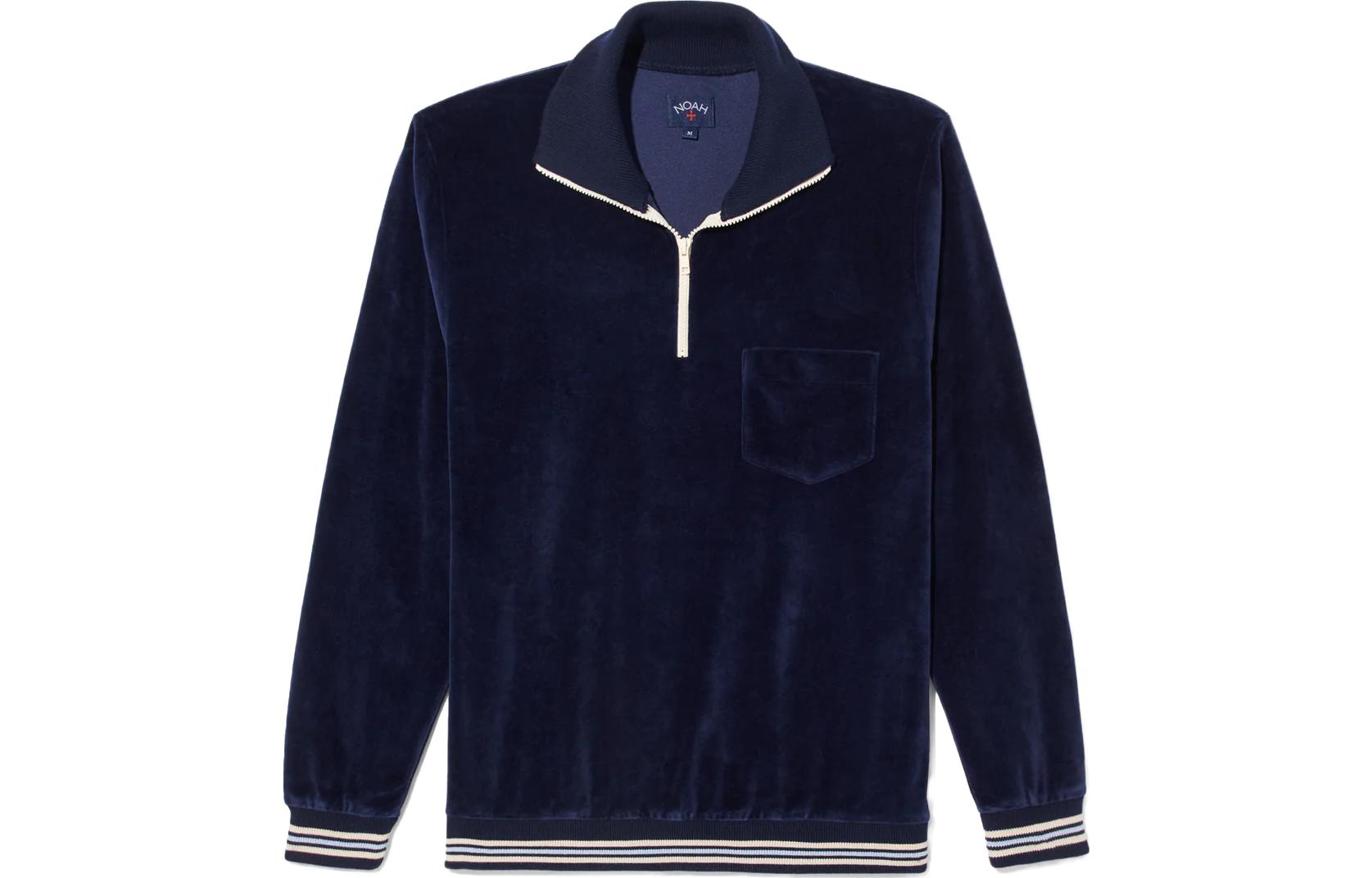 NOAH Navy Quarter-Zip Velvet Pullover Sweatshirt KN123FW23NVY