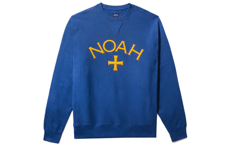 NOAH NY Core Logo Blue Crewneck Sweatshirt Unisex Long Sleeve Pullover SS020FW21