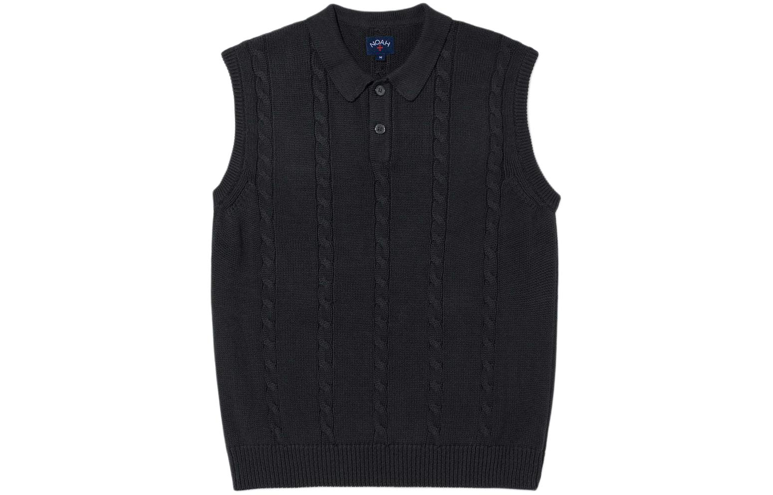 NOAH SS24 Cable Knit Sleeveless Pullover Unisex Black. SW062SS24BLK