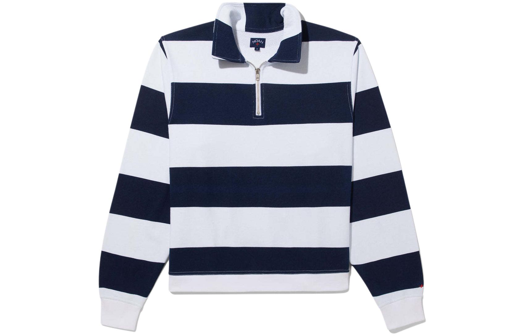 NOAH Striped Pullover Collared Sweatshirt Navy SS24 Unisex SS121FW23WNY
