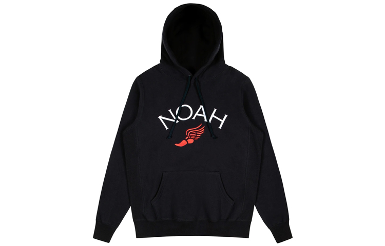 NOAH Winged Foot Embroidered Hoodie Black Unisex Logo Pullover. NOAH-SS20-001