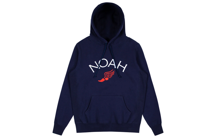 NOAH Winged Foot Embroidered Hoodie Navy Blue Unisex. NOAH-SS20-003