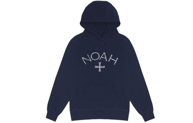NOAH x Barbour Collaboration Zebra Logo Navy Unisex Hoodie. SS9SS21-NAVY