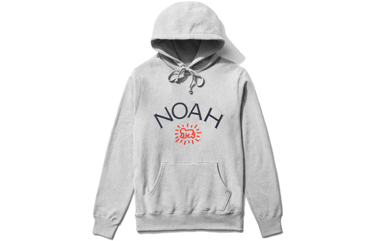 NOAH x Keith Haring Christmas Capsule Hoodie Unisex Grey Logo Print Cotton SS25FW20