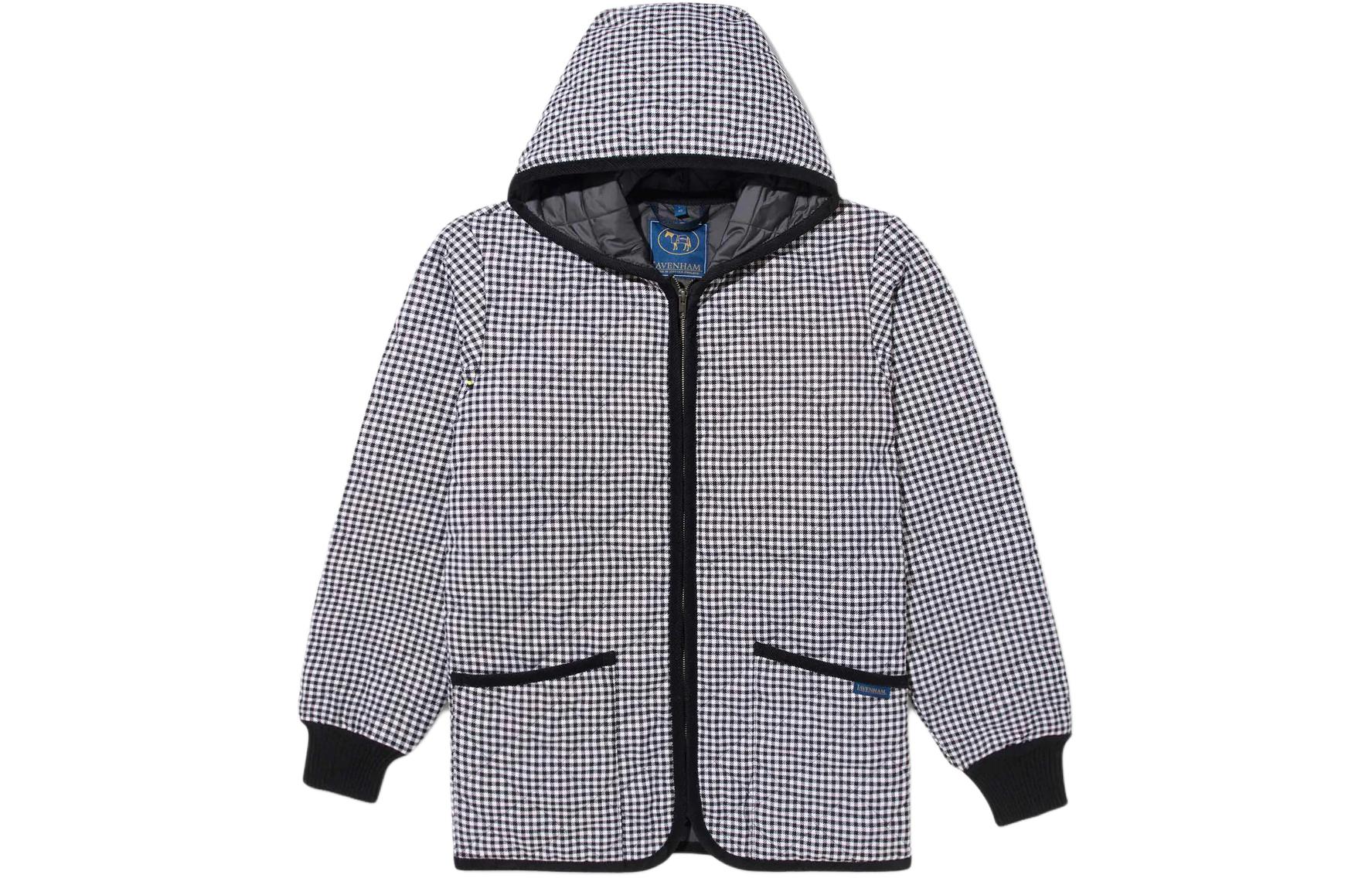 NOAH x Lavenham SS24 Plaid Logo Zip-Up Hooded Jacket Unisex BLACK OW065SS24SPD