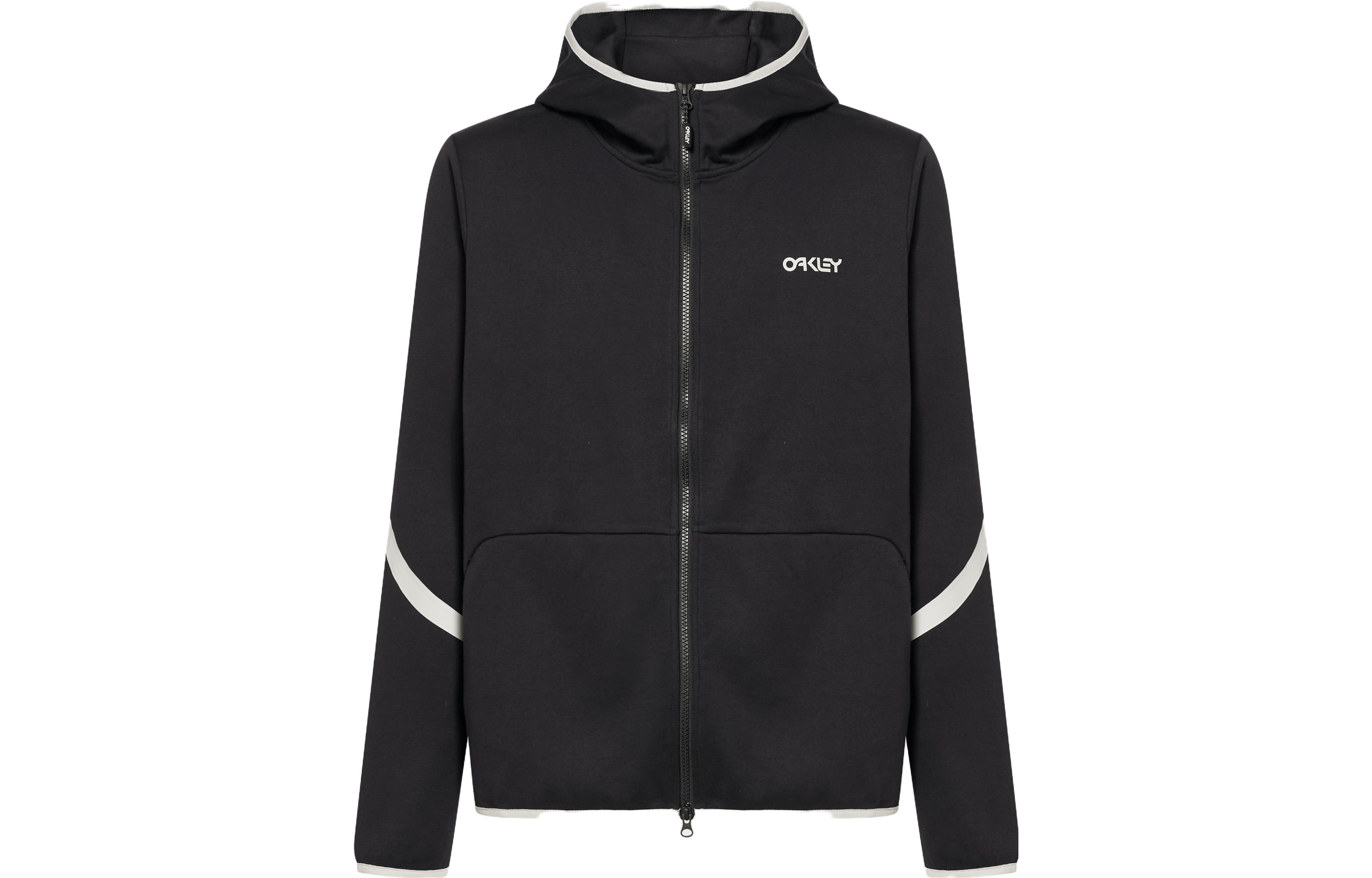 Oakley Black Zip-Up Hoodie with Letter Print and Front Pocket FOA404793-02E