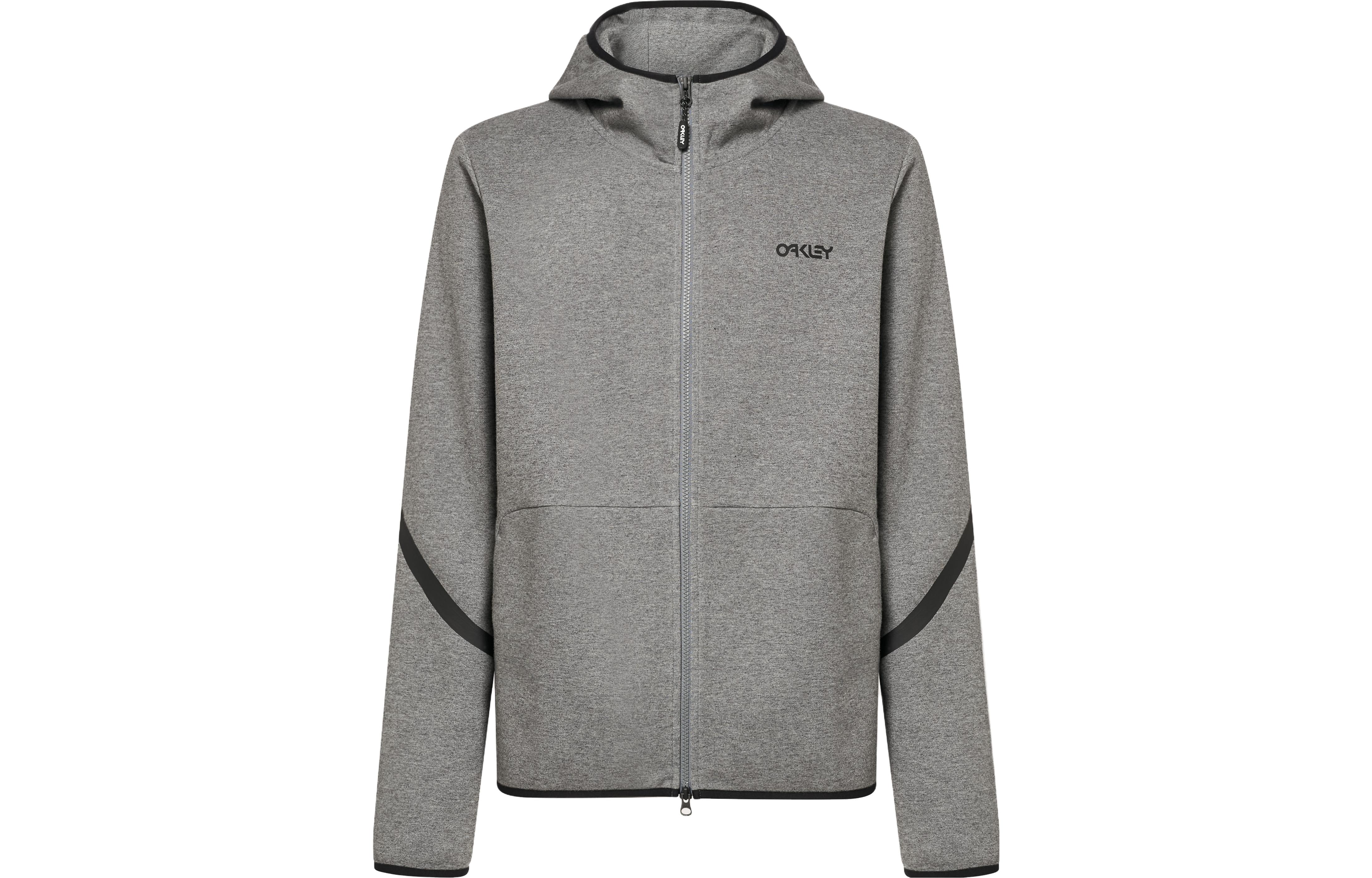 Oakley Gray Hoodie with Logo Print, Chest Pocket & Zipper Front FOA404793-27B