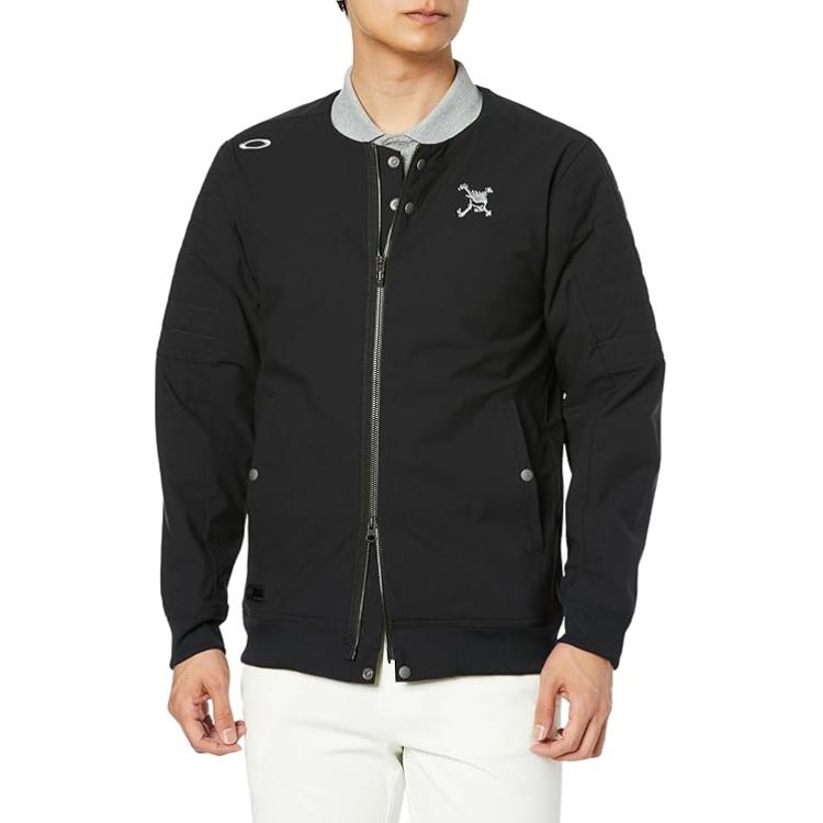 Oakley Logo Print Collarless Zip Jacket Long Sleeve Black Outerwear FOA405723-02E