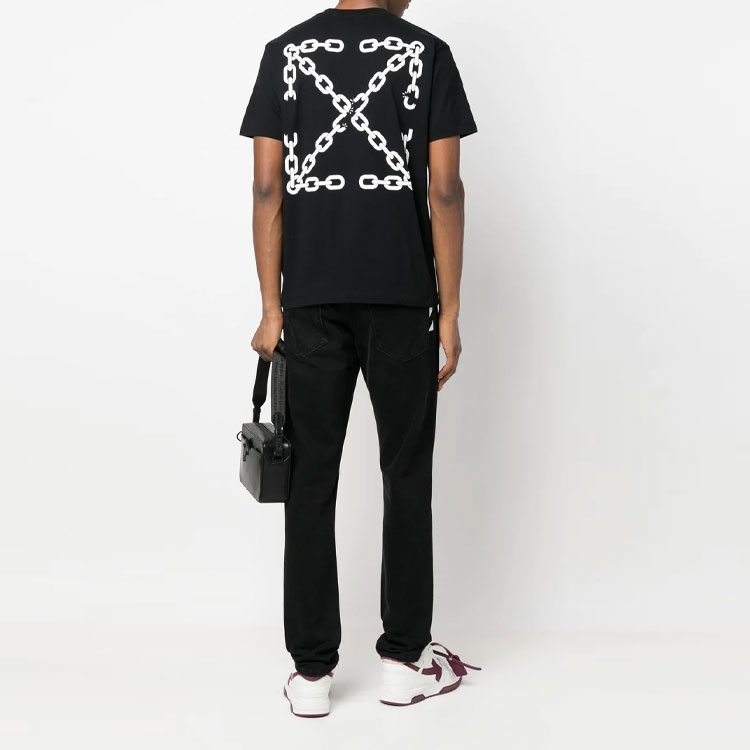 OFF-WHITE  Black Chain Arrow Logo Printed Casual T-Shirt. OMAA027F22JER0111001 圖 4
