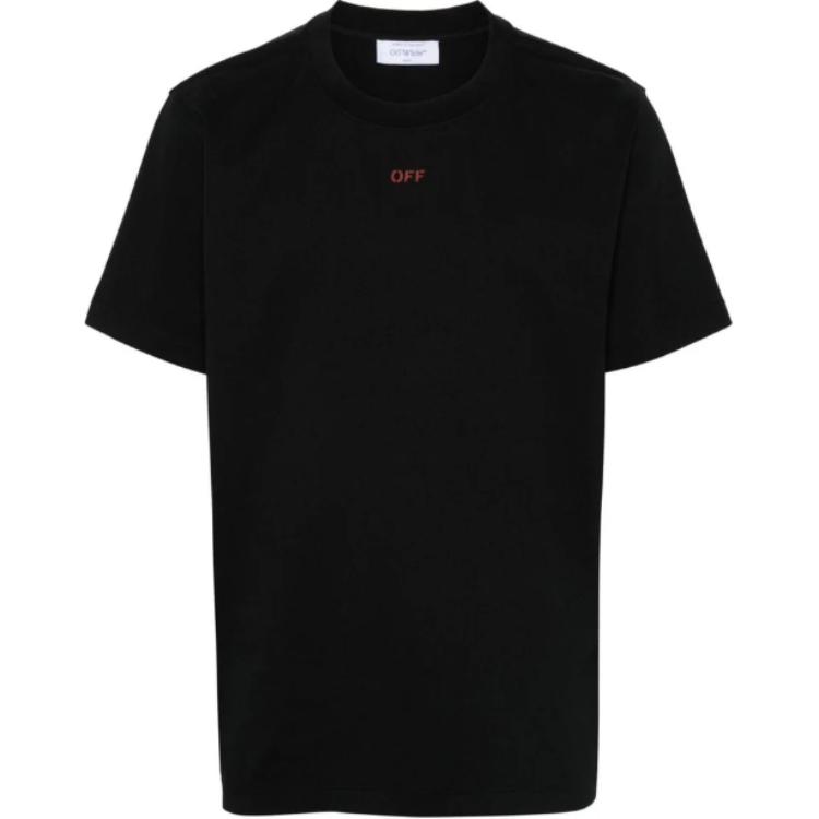 OFF-WHITE  Black Crewneck Plain Regular Fit Short Sleeve T-Shirt OMAA027F24JER0021025