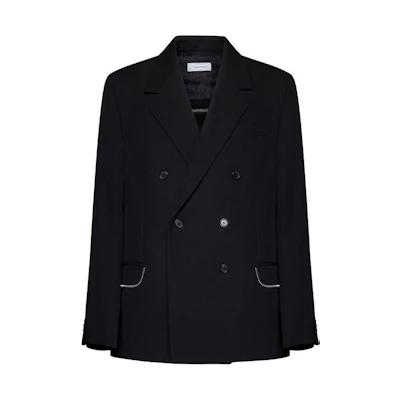 OFF-WHITE Black Double-Breasted Loose-Fit Blazer Jacket. OMEN072F23FAB0021010