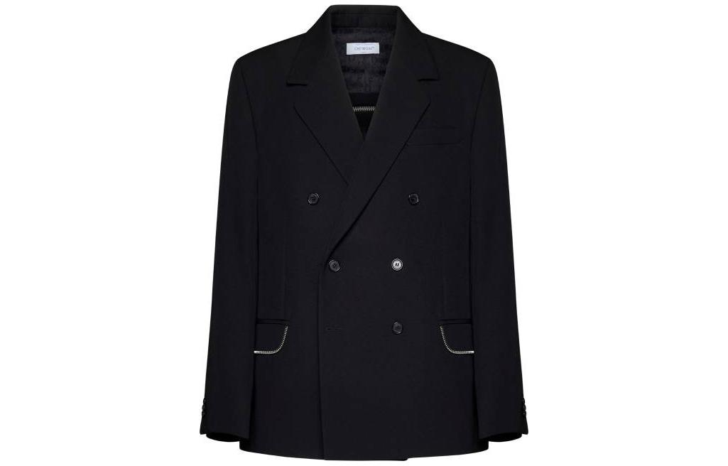 Order OFF-WHITE Blazer Hitam Double-Breasted Loose-Fit. OMEN072F23FAB0021010