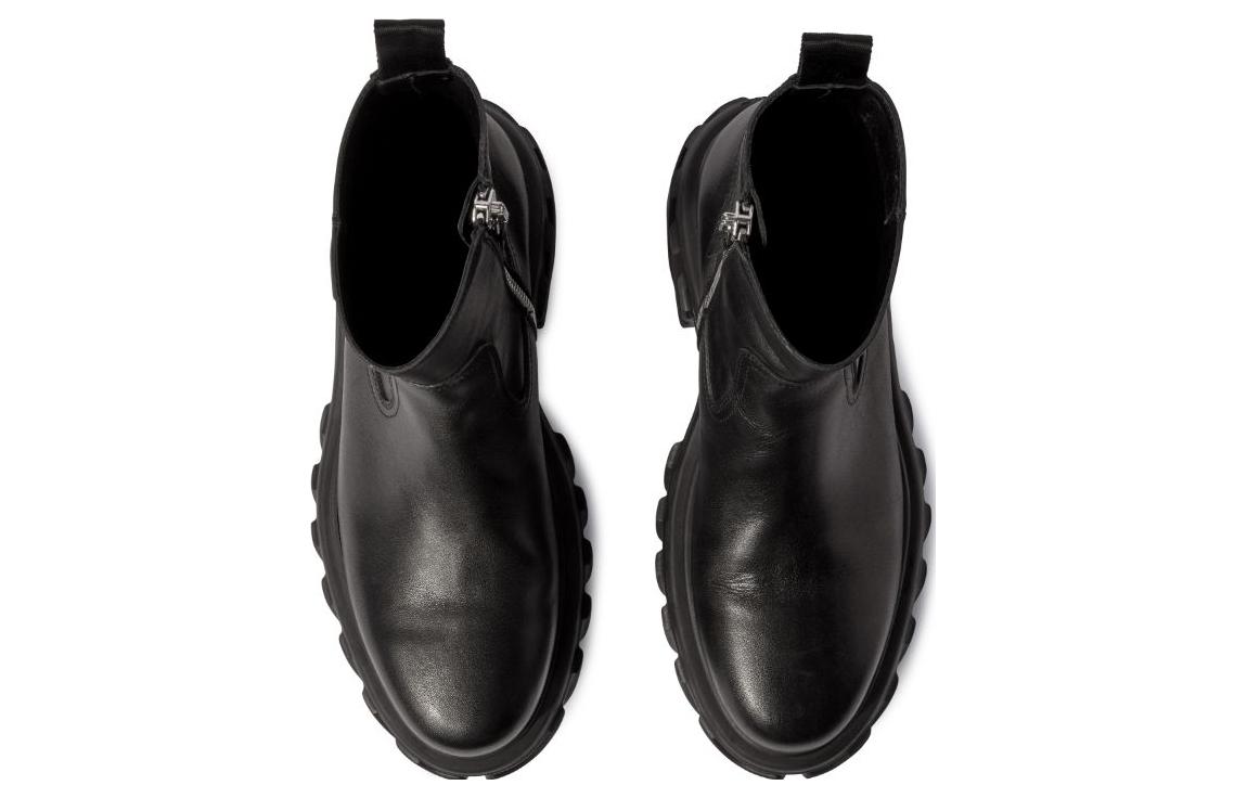 Shop オフホワイト 黒レザーチャンキーブーツ OMID029F23LEA0011010