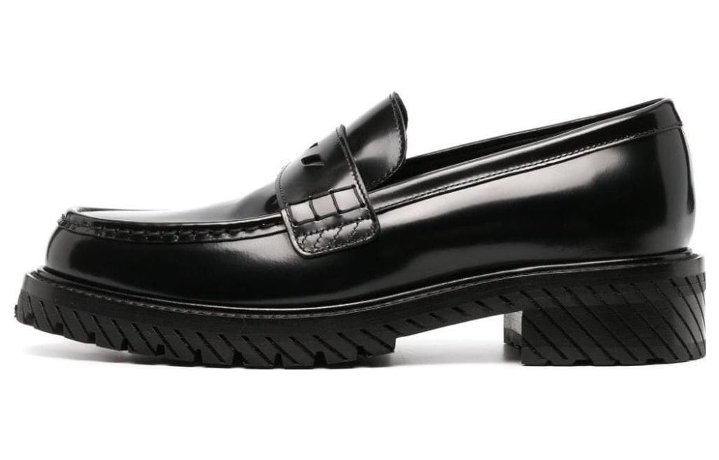 Buy オフホワイト ブラックローファー OMIG008F23LEA0011010