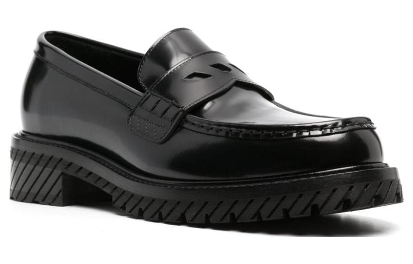 Order オフホワイト ブラックローファー OMIG008F23LEA0011010