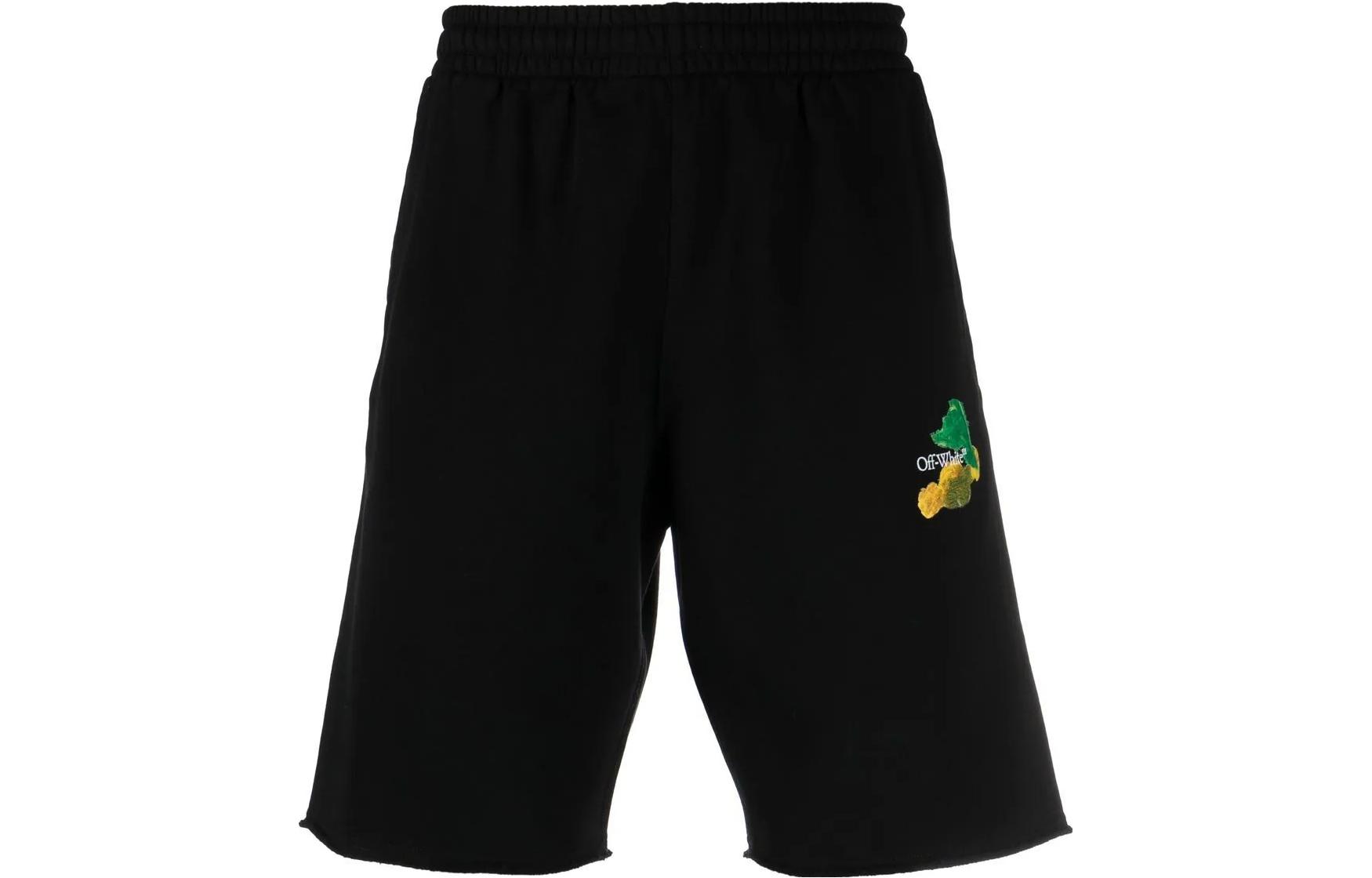 Order OFF-WHITE 黑色标志印花休闲剪裁短裤 OMCI006S23FLE0021084