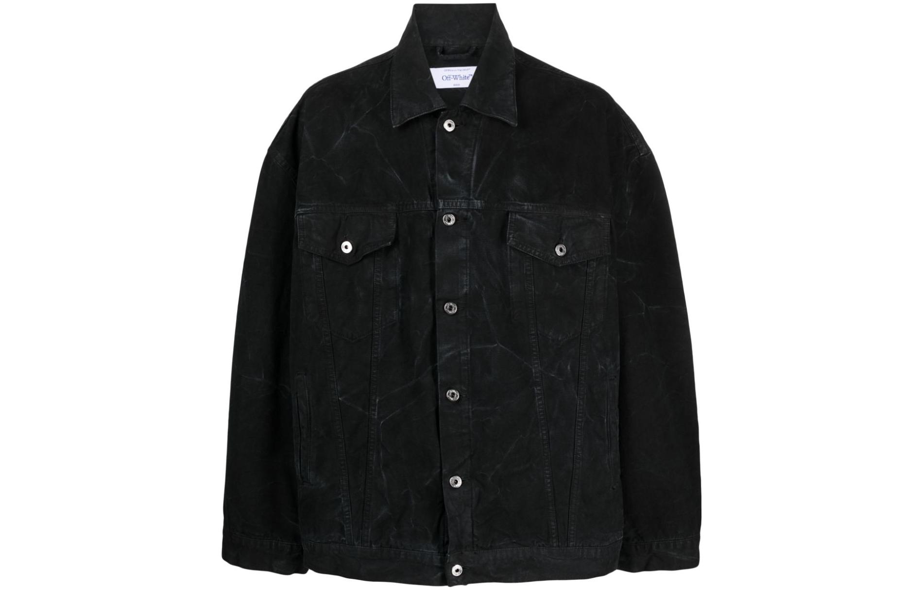 OFF-WHITE  Black Washed Denim Jacket with Button-Down Collar. OMEV015F23FAB0011000