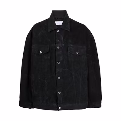 OFF-WHITE Black Washed Denim Jacket with Button-Down Collar. OMEV015F23FAB0011000
