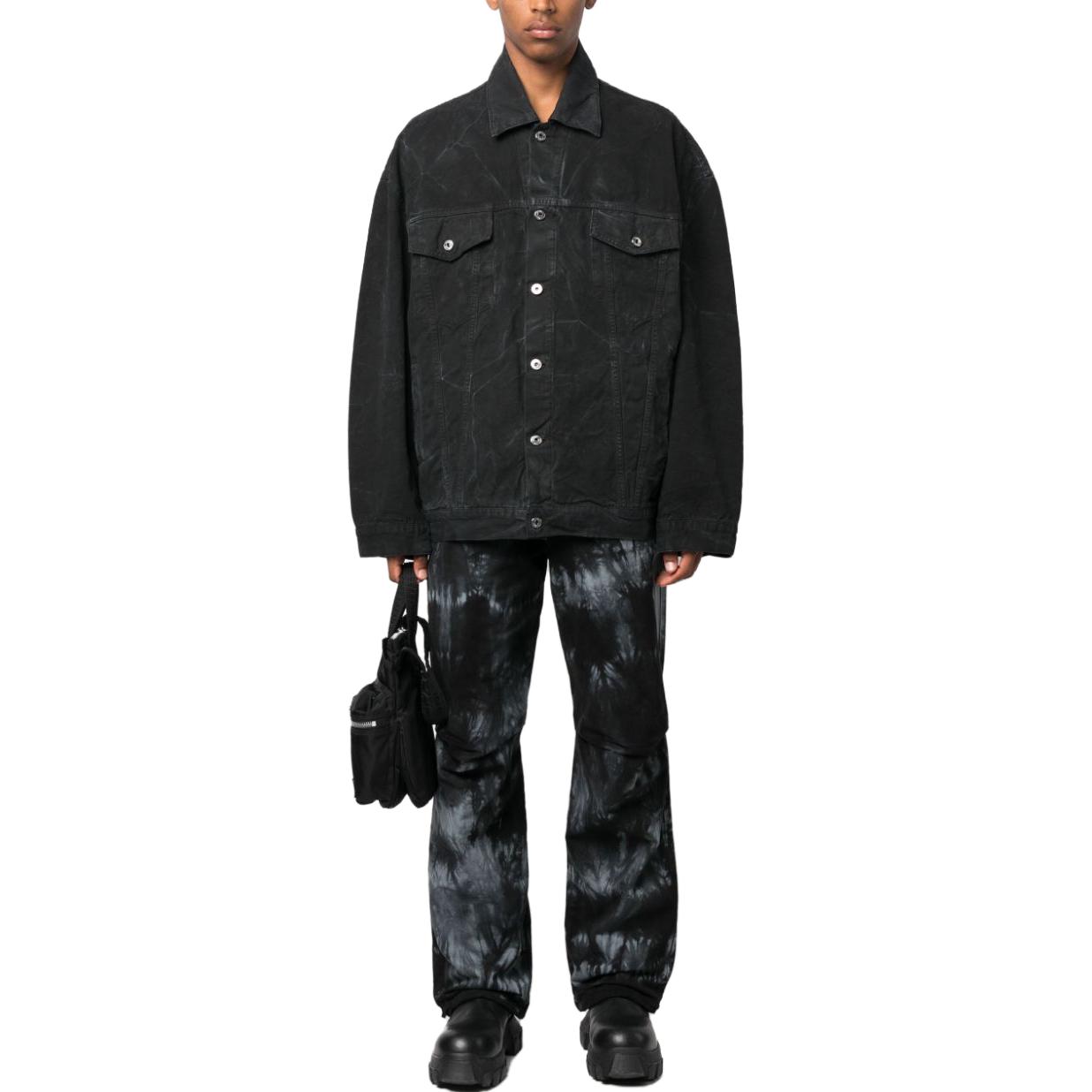 Lookbook オフホワイト ブラック ウォッシュデニムジャケット ボタンダウンカラー付き. OMEV015F23FAB0011000