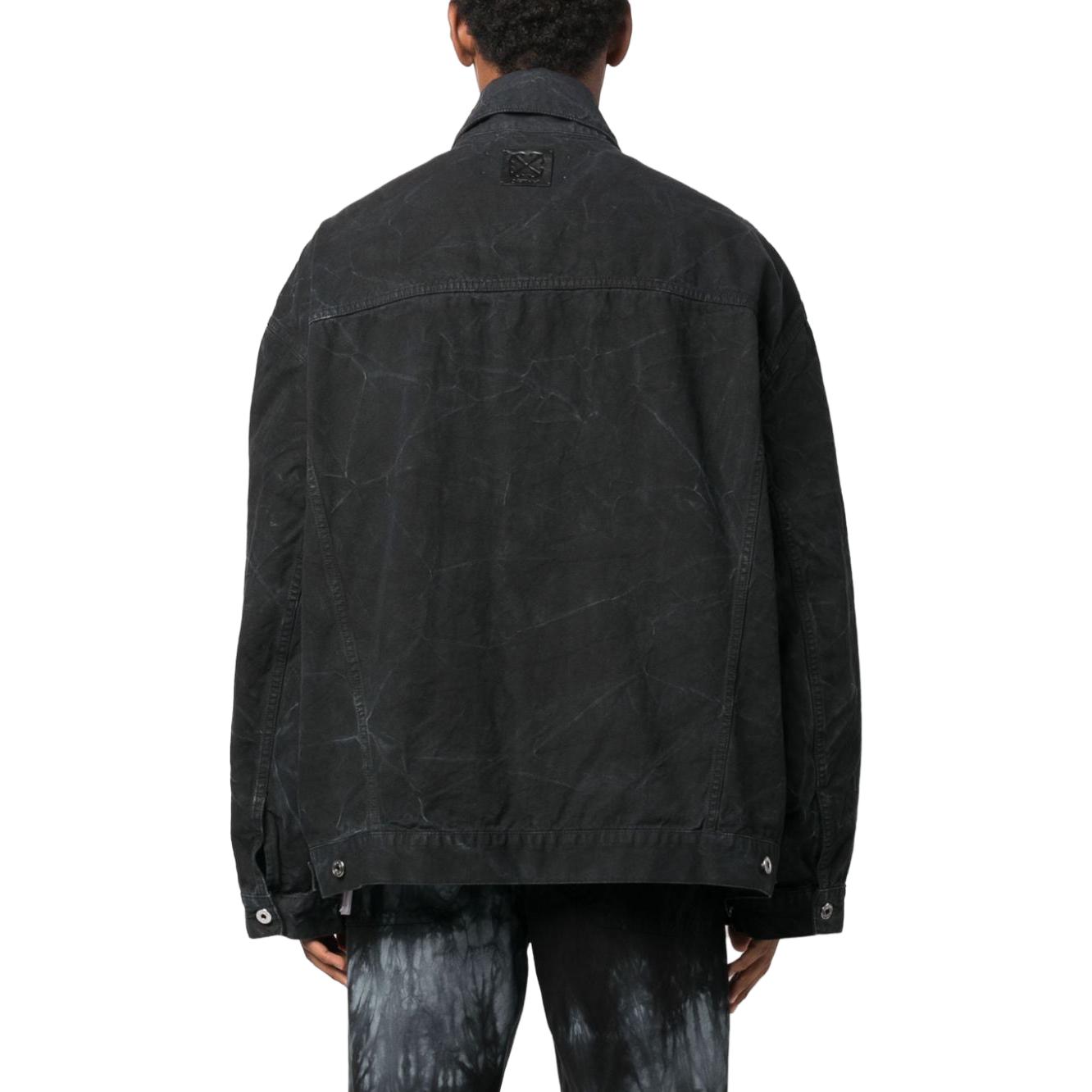 Shop オフホワイト ブラック ウォッシュデニムジャケット ボタンダウンカラー付き. OMEV015F23FAB0011000