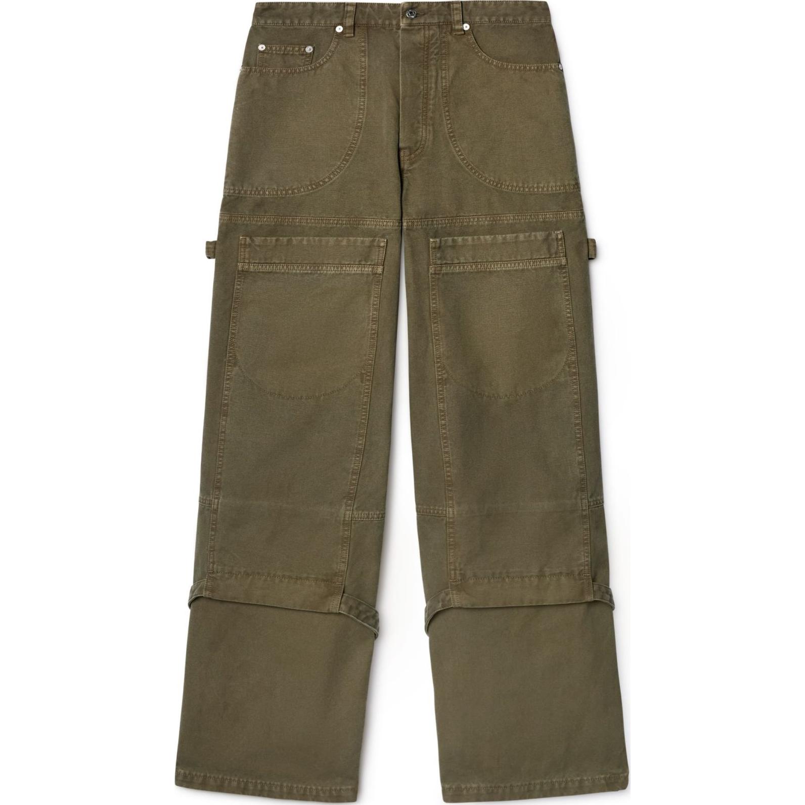 OFF-WHITE  Cargo Pants Olive Green with Zipper and Solid Patchwork Design. OMCE044F24FAB0015800