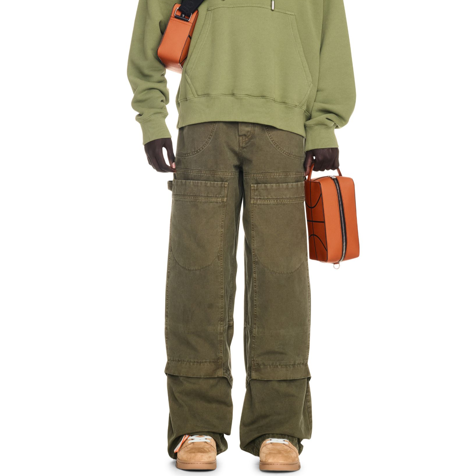 Lookbook OFF-WHITE 拉鍊拼接工裝長褲 橄欖綠. OMCE044F24FAB0015800