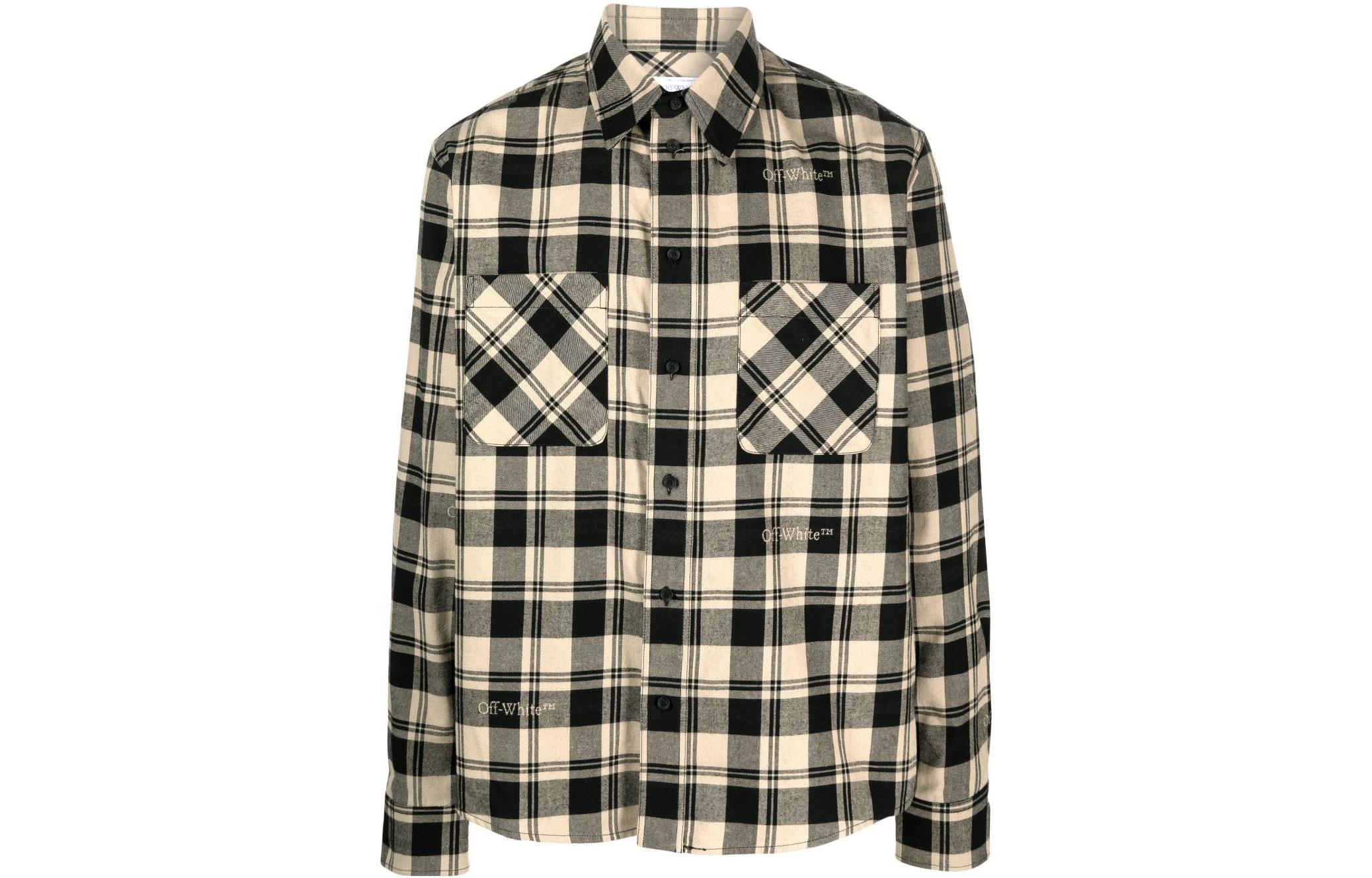 Order OFF-WHITE 网格长袖衬衫 浅米色 OMGE030F23FAB0011-900