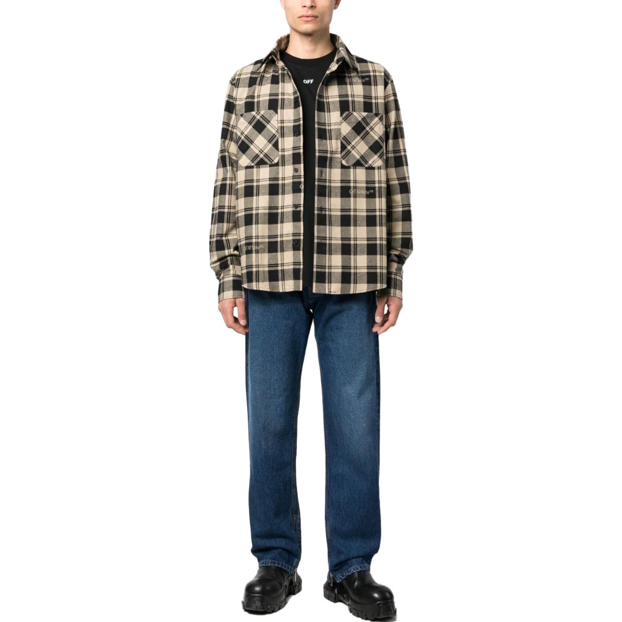 Lookbook OFF-WHITE 网格长袖衬衫 浅米色 OMGE030F23FAB0011-900