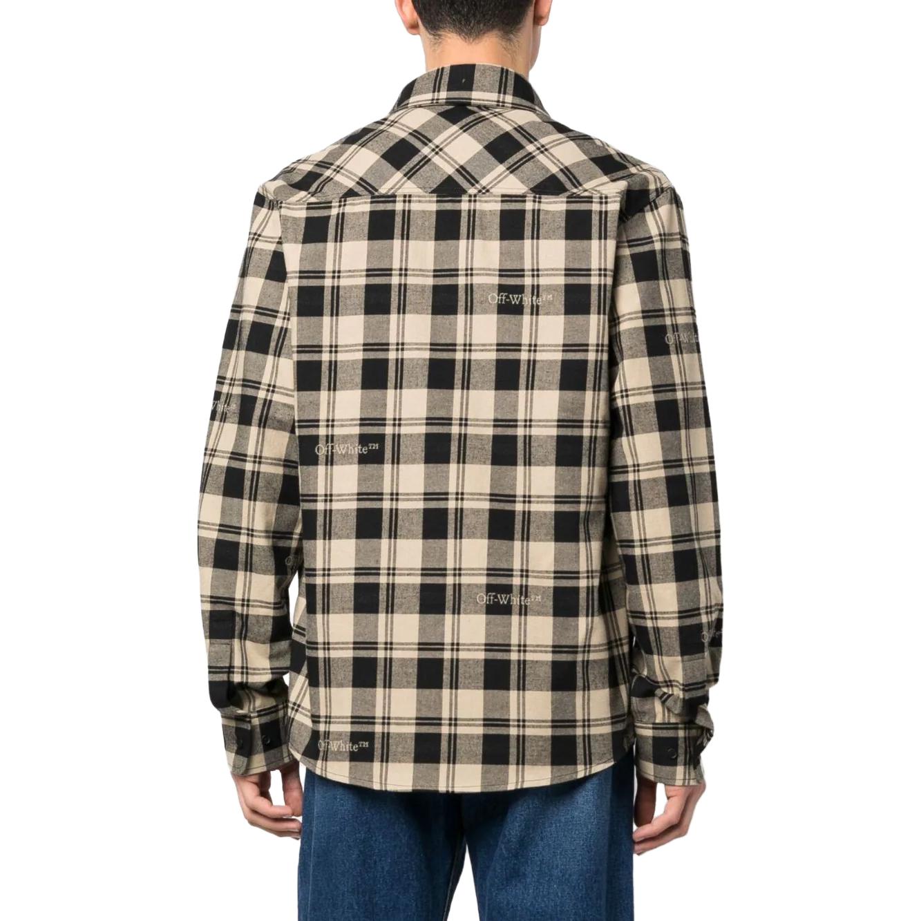 Purchase OFF-WHITE 网格长袖衬衫 浅米色 OMGE030F23FAB0011-900