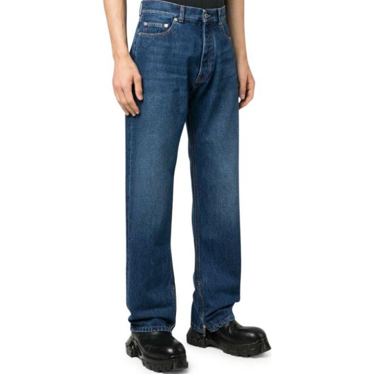 Shop OFF-WHITE 高腰宽松直筒牛仔裤 蓝色 OMYA177F23DEN0024400