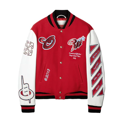 OFF-WHITE Patch Design Bomber Jacket Red Long Sleeve OMJA122F24LEA0012503