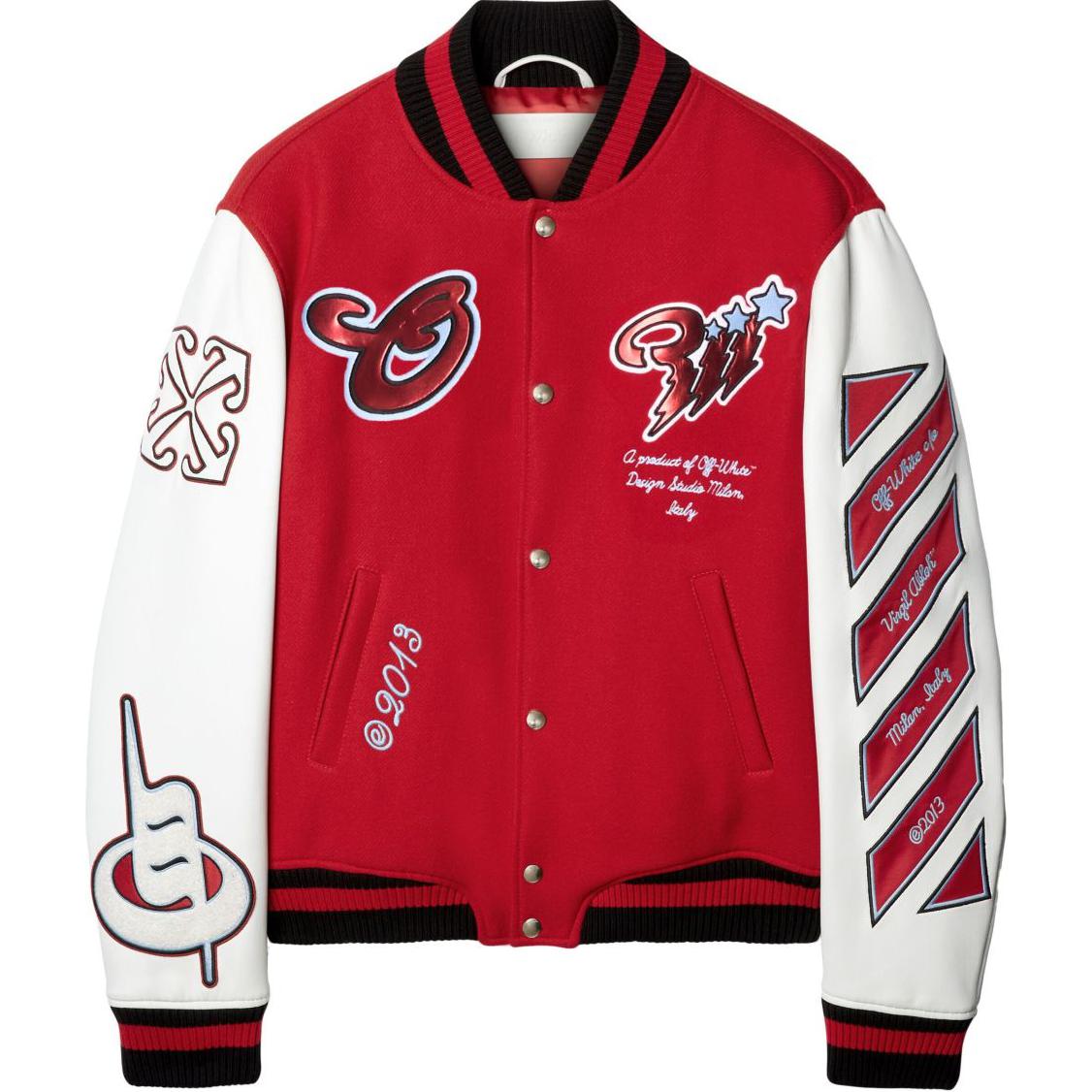 Order OFF-WHITE 红色拼贴设计长袖飞行员夹克 OMJA122F24LEA0012503