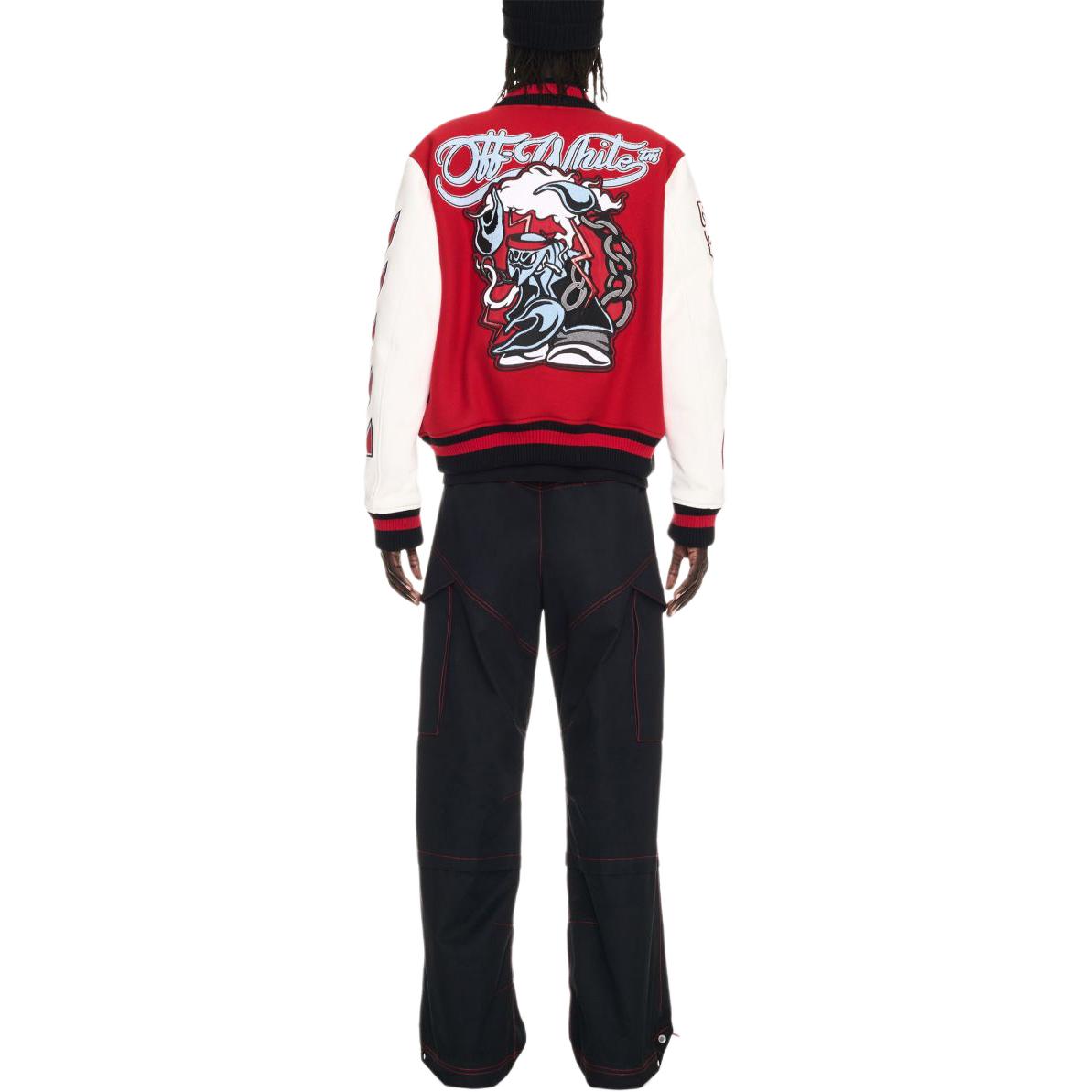 Lookbook OFF-WHITE 红色拼贴设计长袖飞行员夹克 OMJA122F24LEA0012503