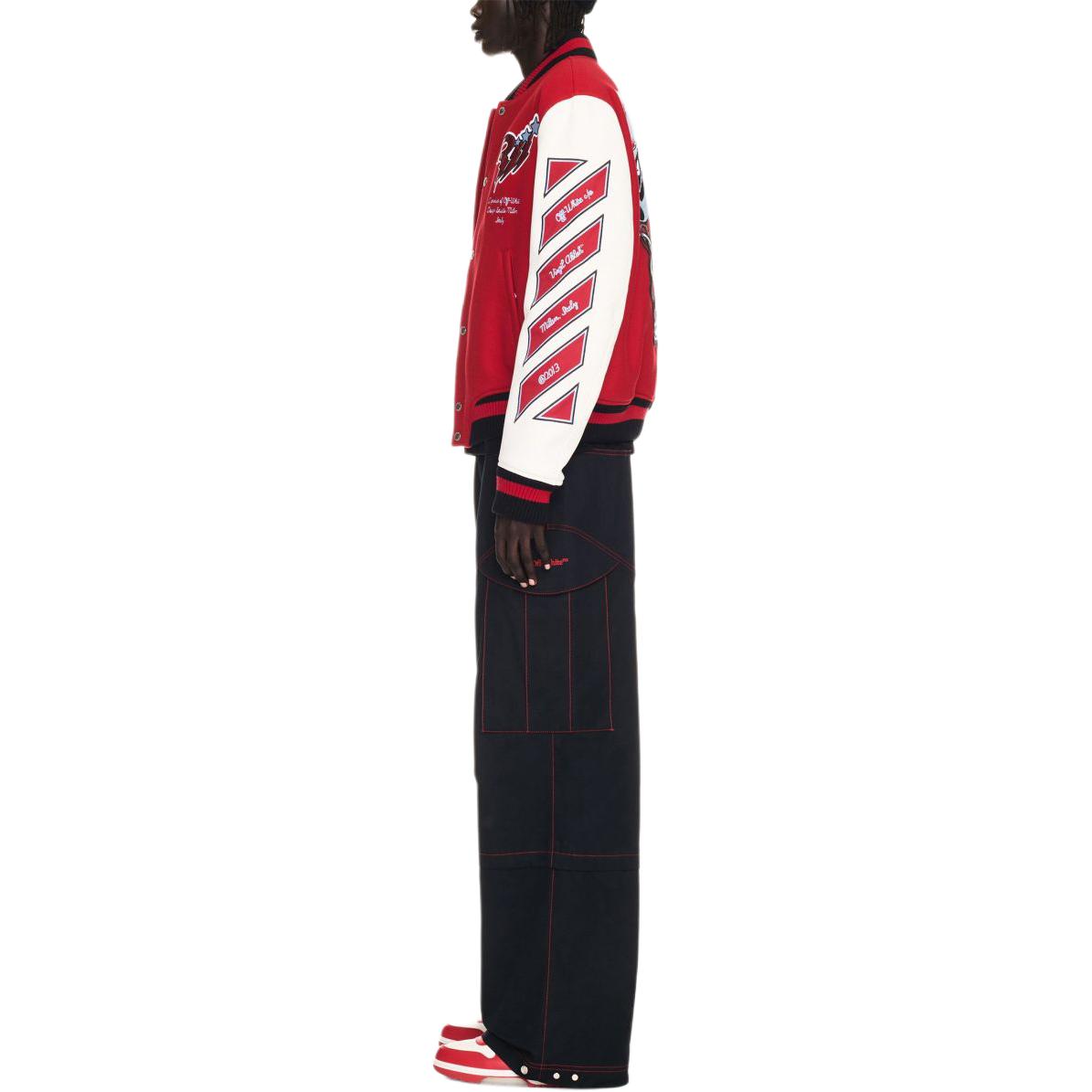 Purchase OFF-WHITE 红色拼贴设计长袖飞行员夹克 OMJA122F24LEA0012503