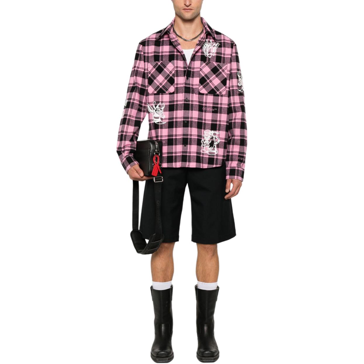 Lookbook OFF-WHITE 粉色弧形下摆长袖衬衫 OMGE030F24FAB0013201