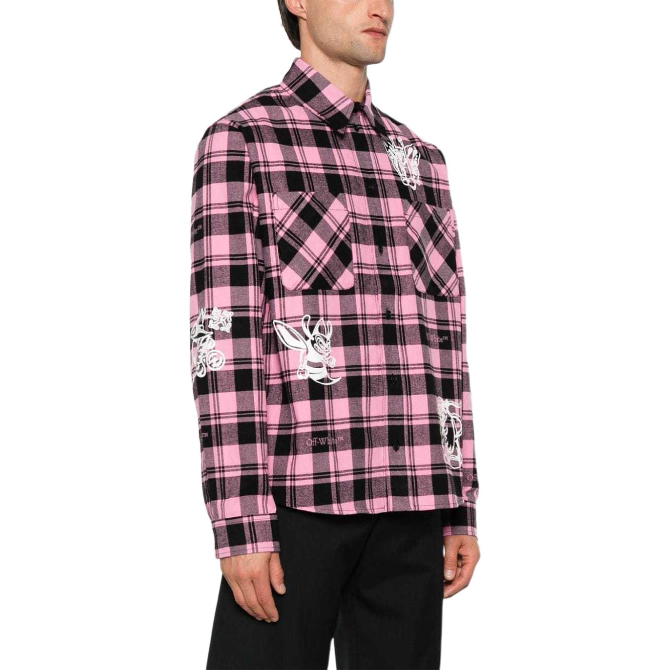 Purchase OFF-WHITE 粉色弧形下摆长袖衬衫 OMGE030F24FAB0013201